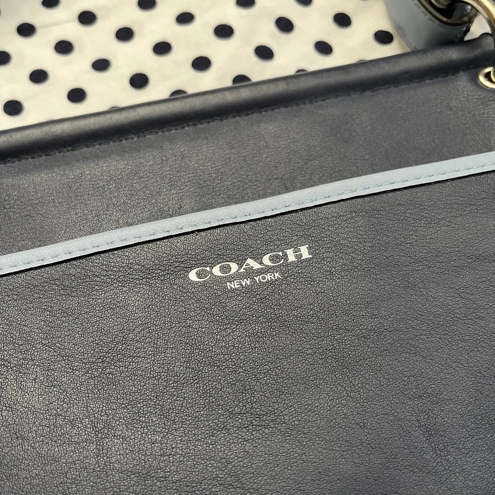 Coach Willis Archive Two Tone Navy Blue Leather Saddle Shoulder Bag 22409